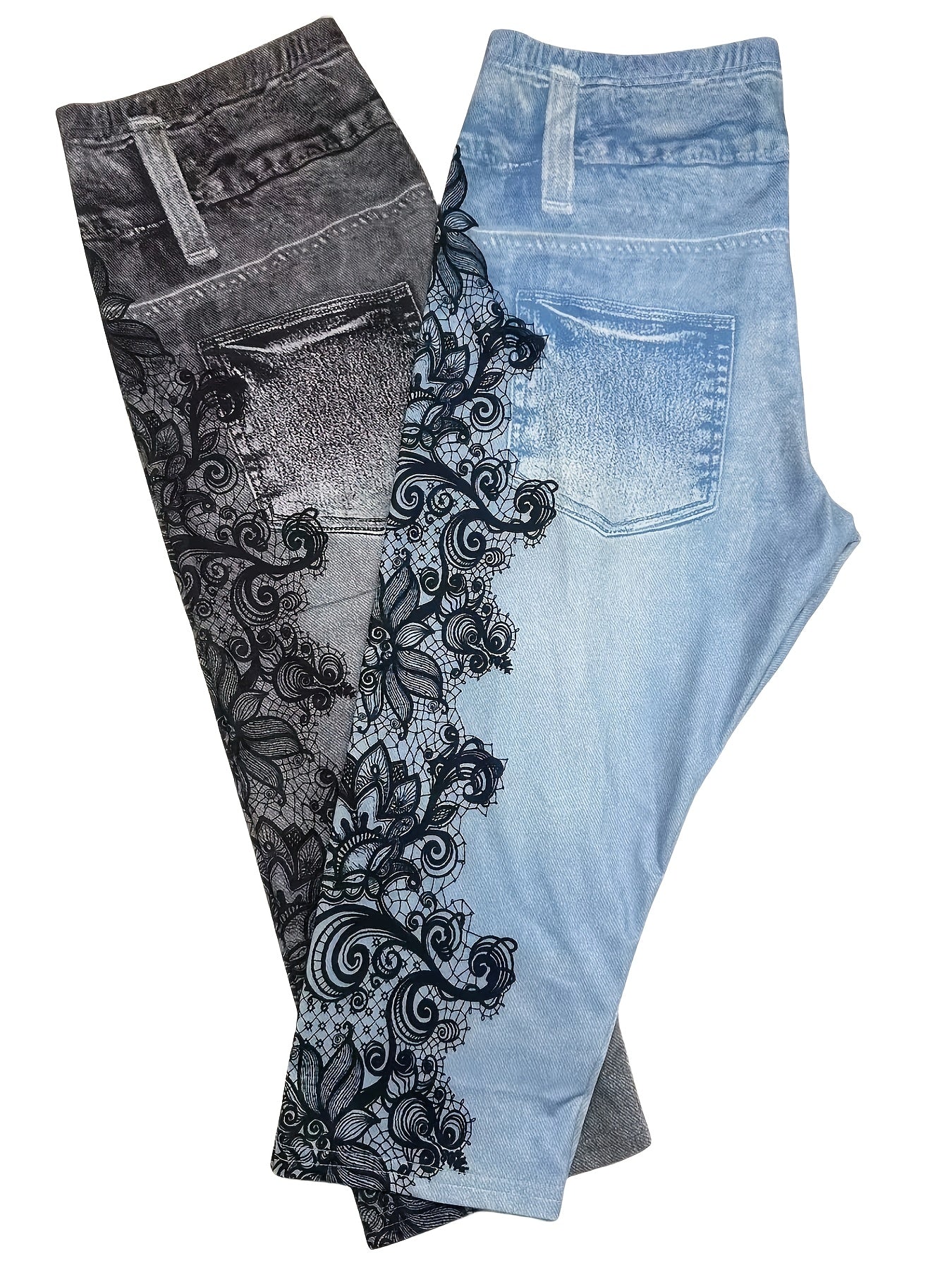Women's Plus Size Floral Print Leggings High Waist All-Season Faux Denim Shorts