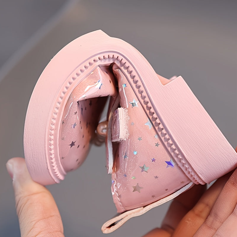Zapatillas rosas de perla para niñas con patrón de estrellas brillantes para uso diario