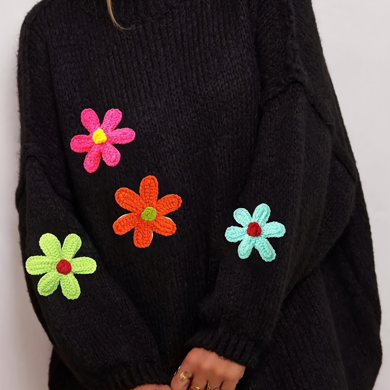 Plus Size Women's Color Block Sweater Asymmetrical Round Neck Pullover