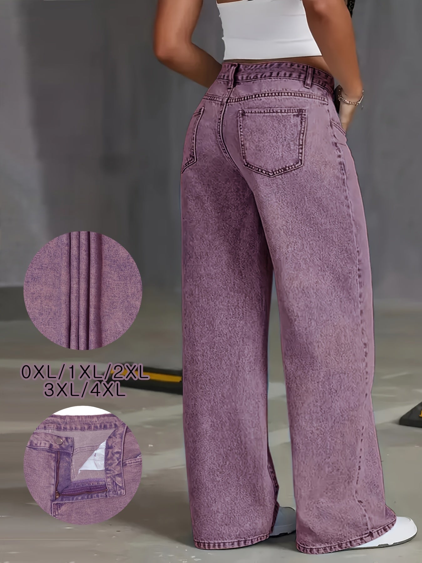 Jeans de mezclilla elástica de talla grande para mujer, de tiro alto y pierna recta, color morado