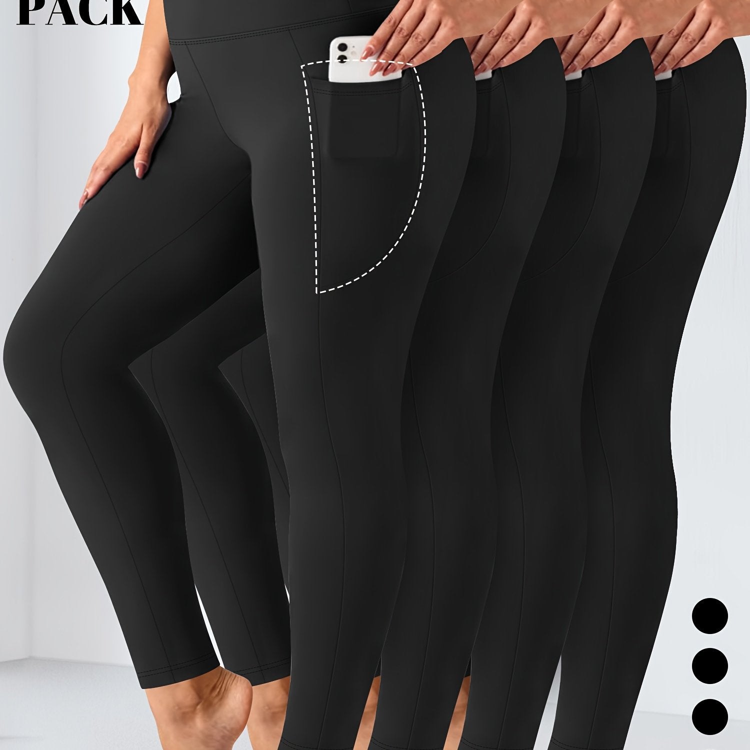 Plus Size Women's High-Waist Leggings 4 Pcs Stretchy Breathable Moisture-Wicking