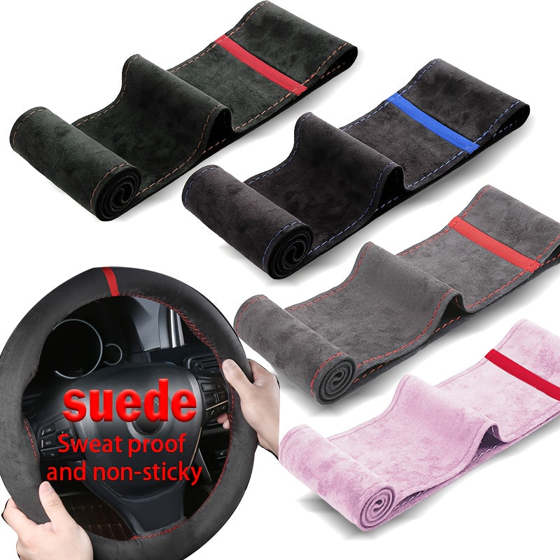 Cubierta de volante de cuero PU universal con reverso de peluche antideslizante y absorbente de sudor