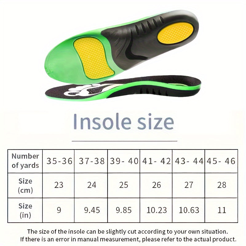 Unisex Breathable PVC Arch Support Insoles Flat Feet Cushioned Black Green