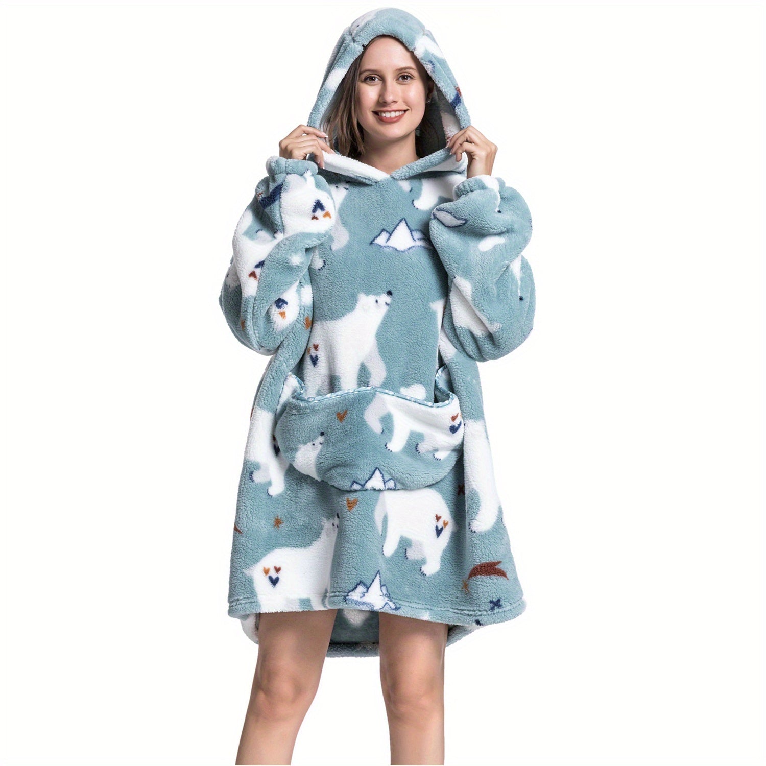 Oversized Sherpa Fleece Blanket Hoodie for Women Men Adults Ultra Soft Warm Wearable Sweatshirt Blanket