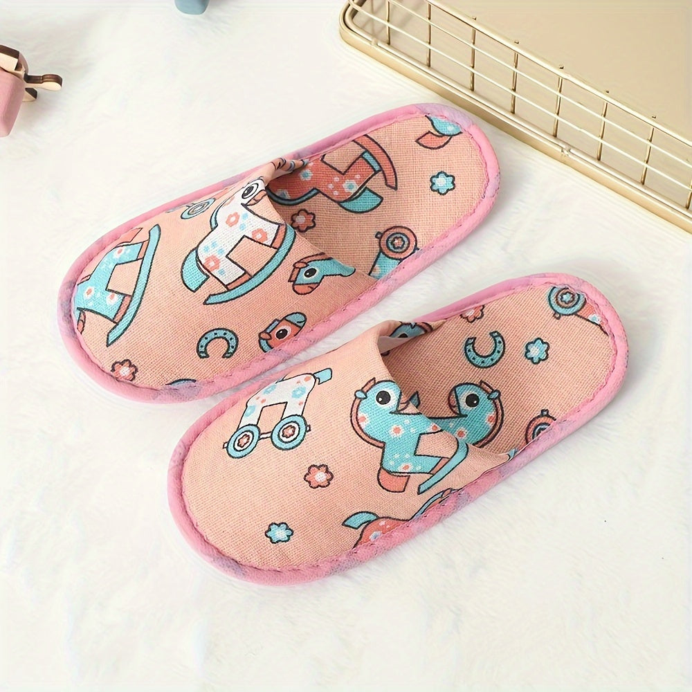 Kids' Cartoon Disposable Slippers Soft Fabric EVA Sole for Home Travel Hotels Camping and Parties