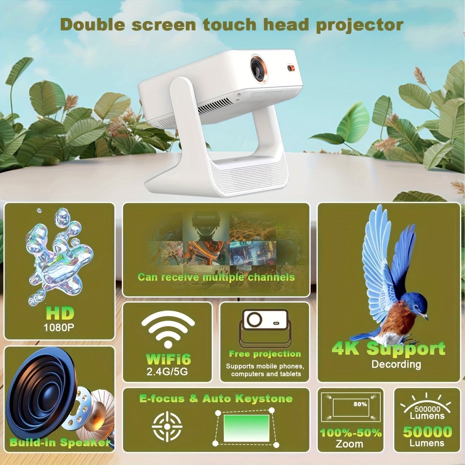 Домашний смарт-проектор с поддержкой 4K и 8-дюймовым сенсорным экраном