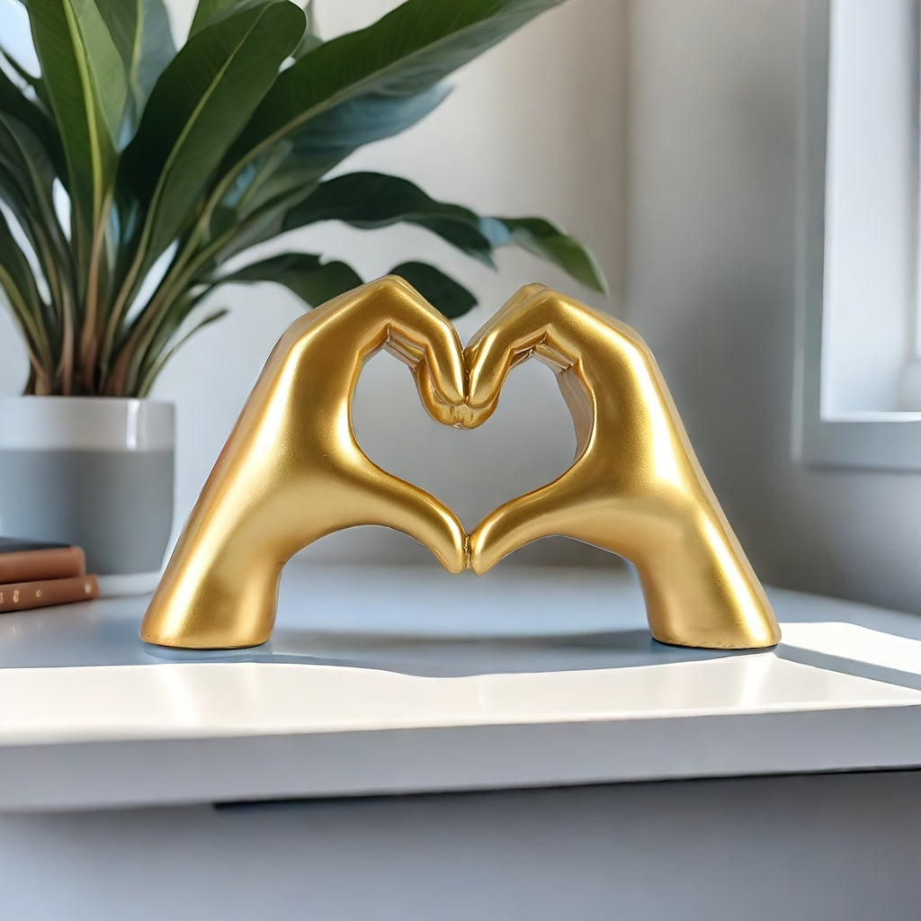 Miniature Gold Heart Hand Gesture Sculpture for Indoor Outdoor Decor