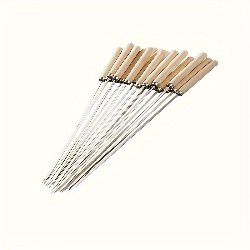 30 Wooden Handle Barbecue Skewers and Steel Brush Set for Grilling Kitchen Supplies