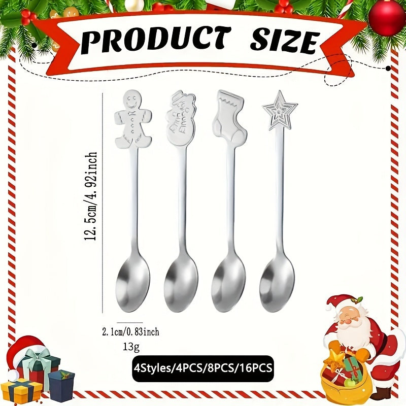 Set of 12/20 Stainless Steel Christmas Mini Spoons for Coffee Tea Cocktails