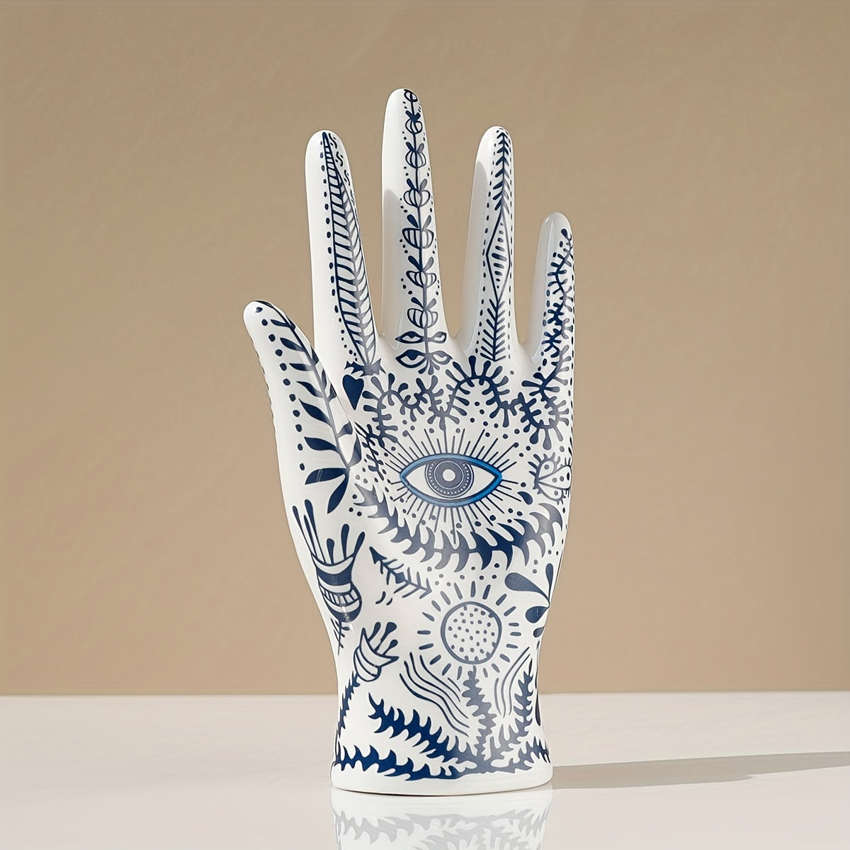 Ceramic Hamsa Ring Holder for Jewelry Display and Evil Eye Protection