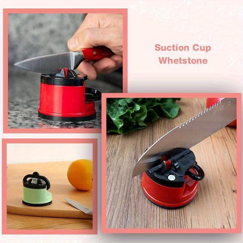Portable suction cup knife sharpener for quick sharpening of chef's knives and more