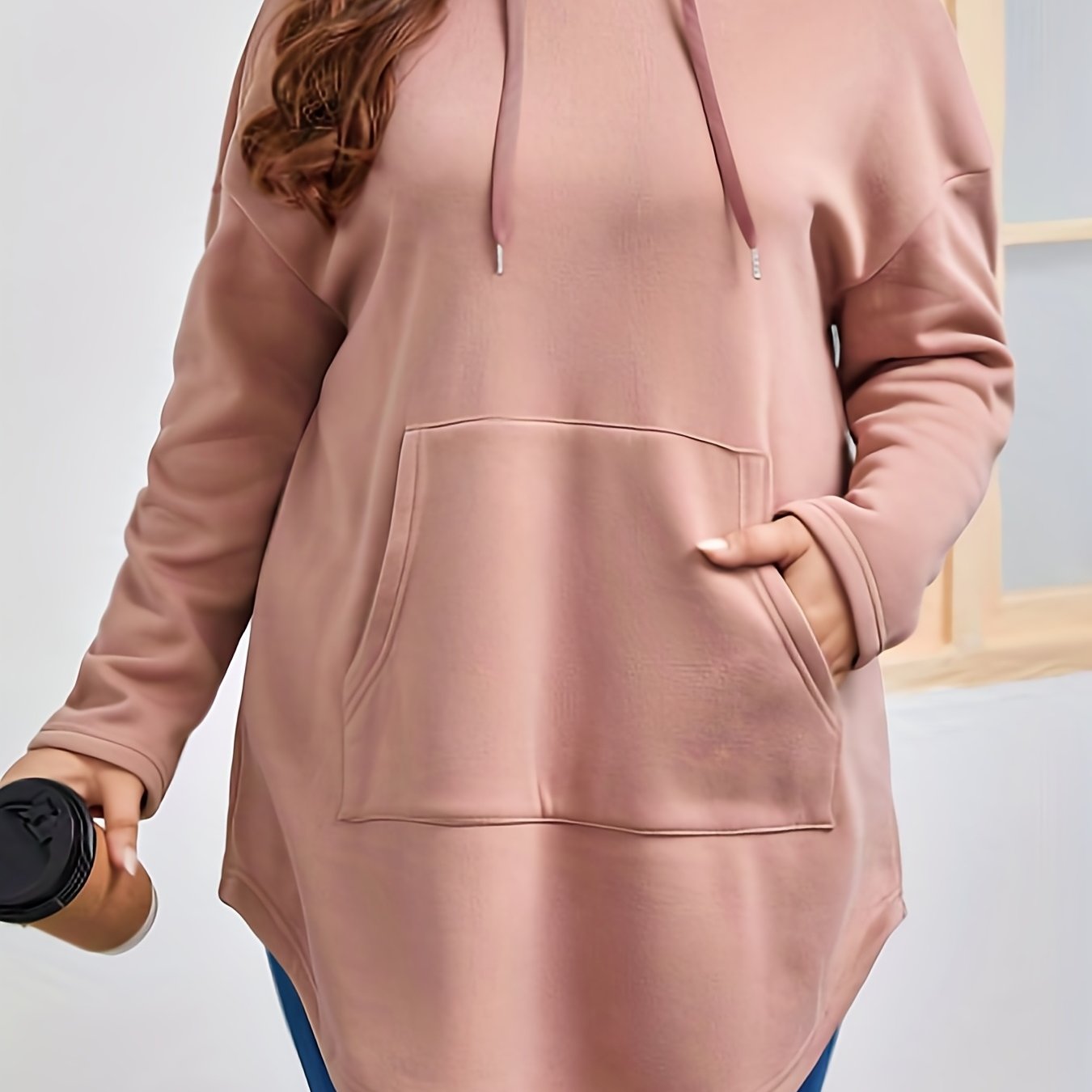 Ayollar uchun plus o'lchamli dengiz bo'yi ko'k hoodie, kangaroo cho'ntagi bilan, kundalik uzun qo'l kiyim, sweatshir