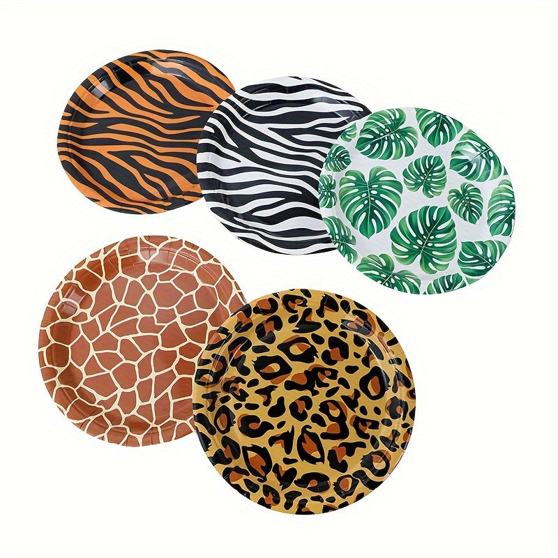 Set of 10 Colorful Animal and Plant Pattern Paper Plates 7 Inch for Parties and Picnics