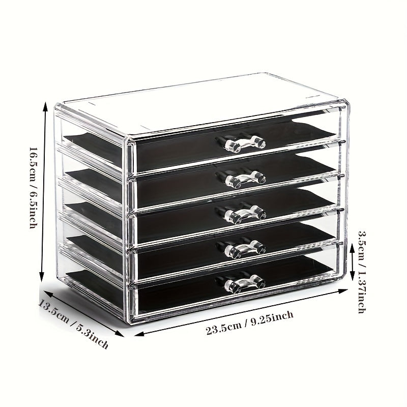 Clear Acrylic Drawer Storage Box with 5 Layers for Office Supplies Organization
