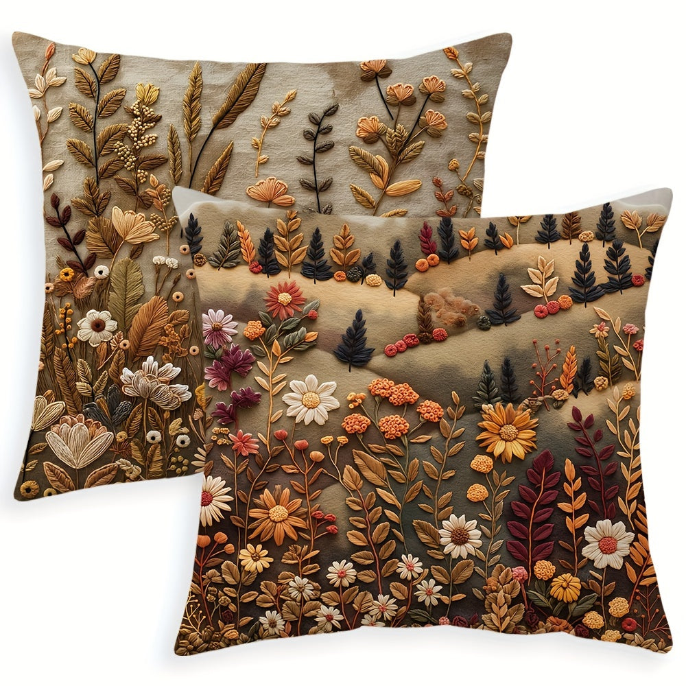 Boho Autumn Wildflower Throw Pillow Covers 45.72x45.72 cm Floral Leaf Outdoor Couch Sofa