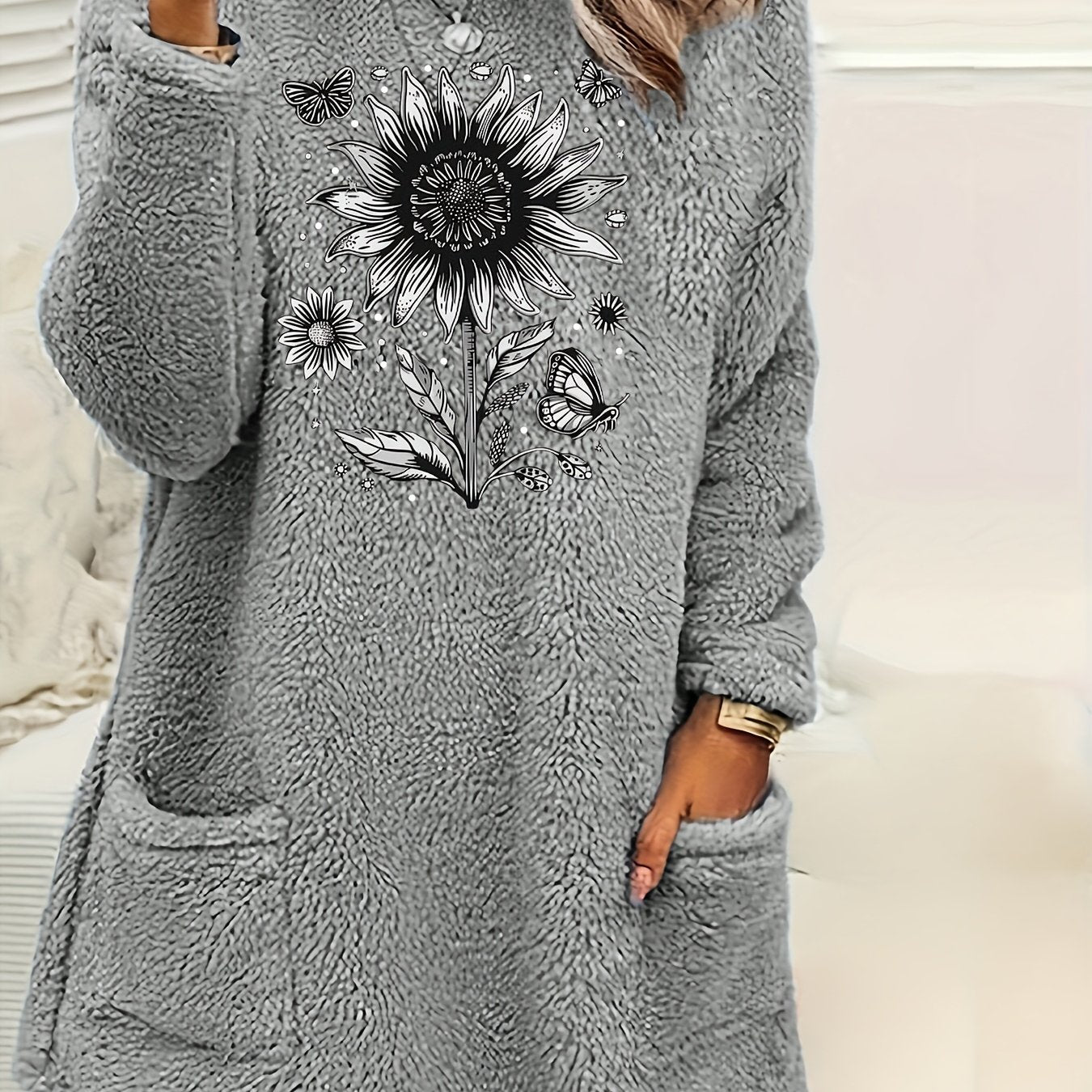 Толстовка женская plus size из плюшевого флиса с карманами