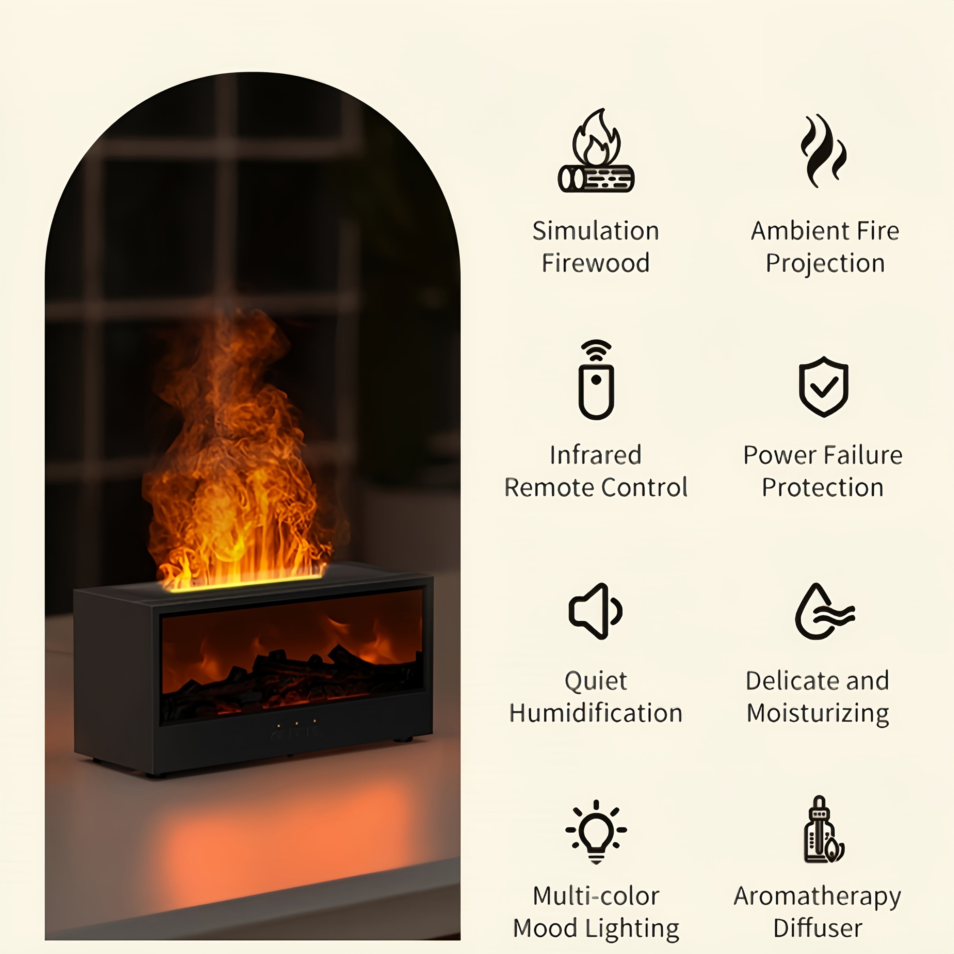 Многоцветный увлажнитель для камина с пультом дистанционного управления, аромат diffuser 150 мл