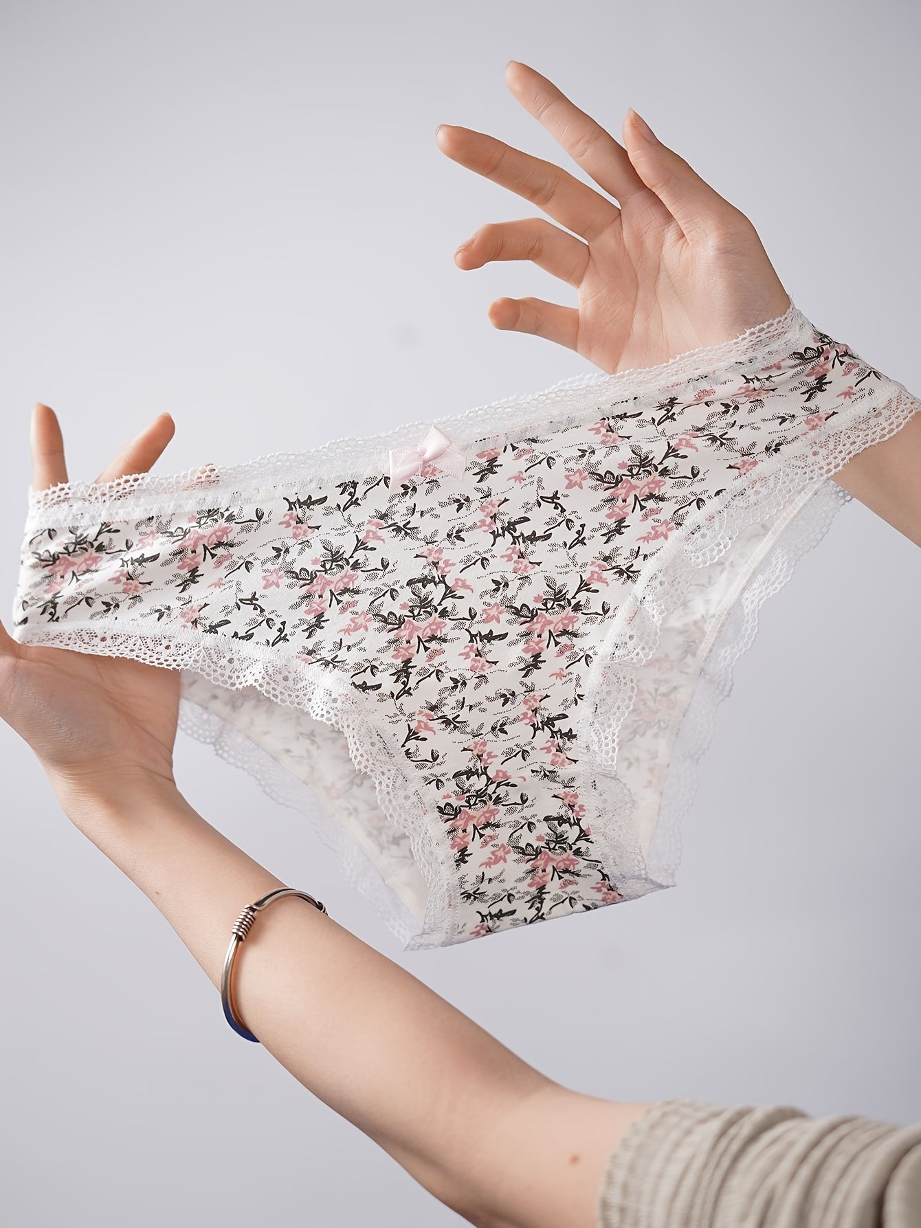 Conjunto de braguitas de algodón para mujer con estampados de lunares y rayas, de tiro medio, ropa interior transpirable, pack de 5