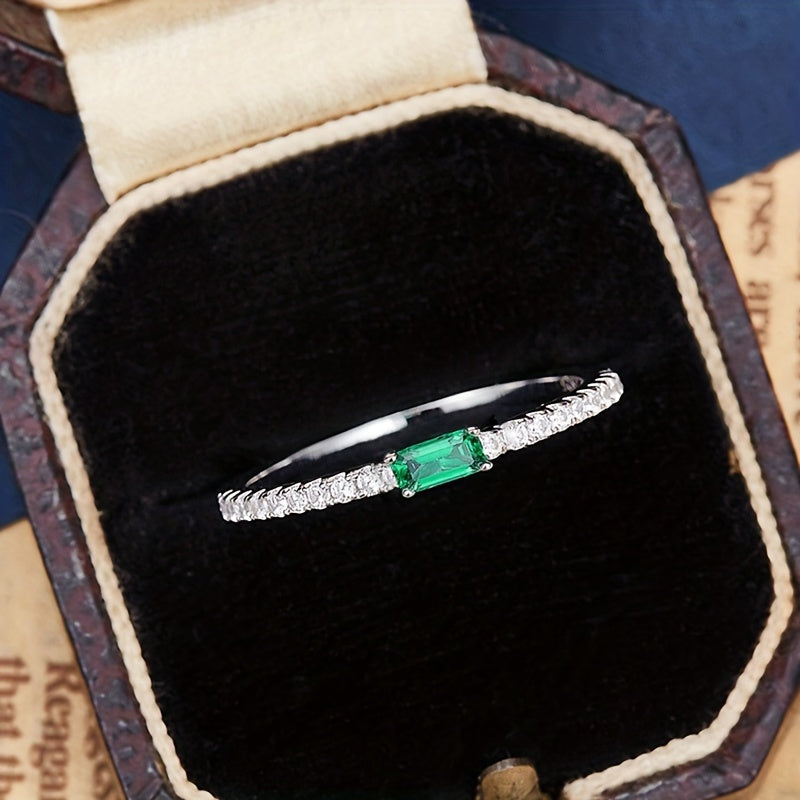 Green Cubic Zirconia Sterling Silver Oval Ring for Women