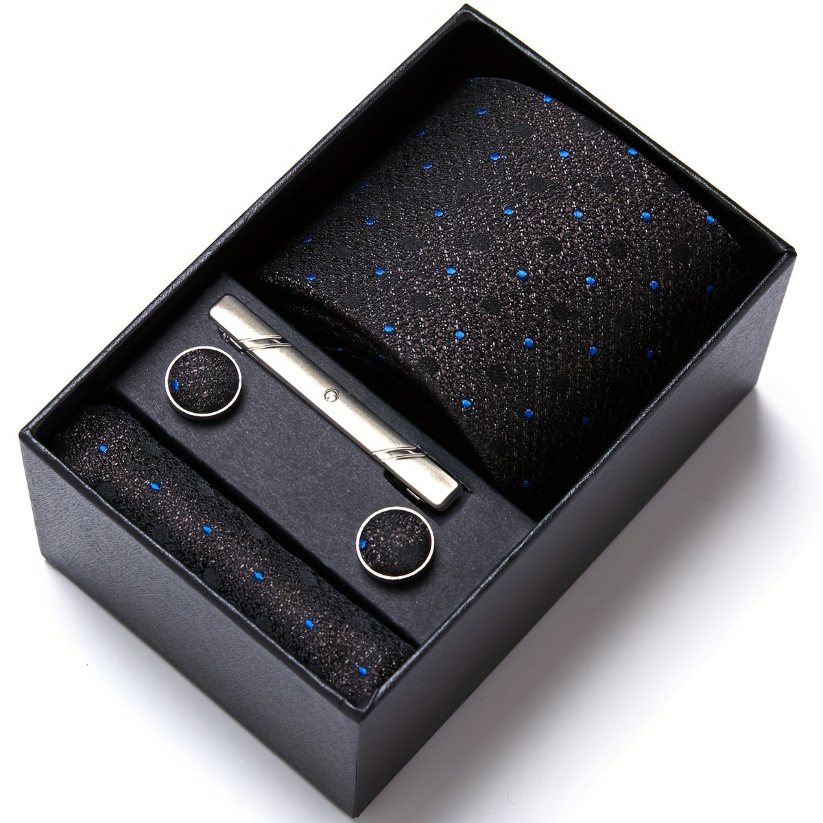 Men's Wedding Accessories Gift Set Tie Cufflinks Pocket Square in Gift Box