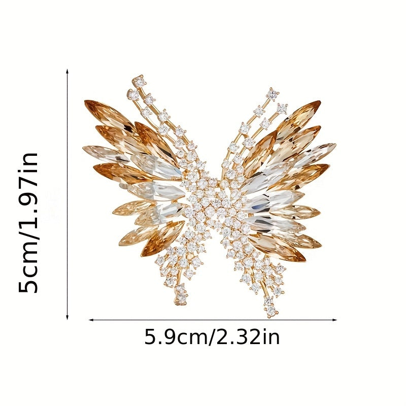 Gradient Crystal Butterfly Brooch for Women 3D Rhinestone Lapel Pin Gift