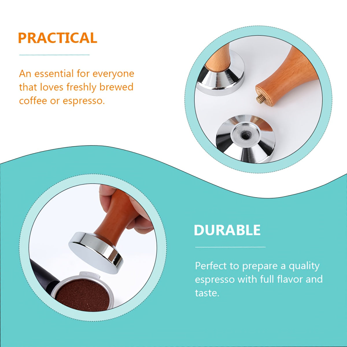 Premium yog'och tutqichi bilan zanglamaydigan po'latdan yasalgan tekis asosli espresso tamperi - Silikon mato bilan birga, optimal tayyorlash uchun zanglamaydigan dizayn (53mm, 51mm va 58mm o'lchamlarda mavjud)