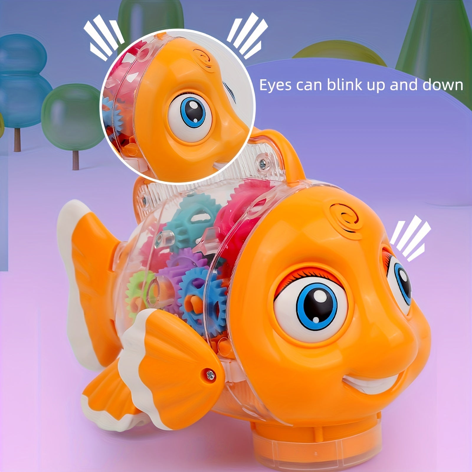 Kids' Clown Fish Swing Toy Light-Up Musical Transparent Swimming Fish for Children