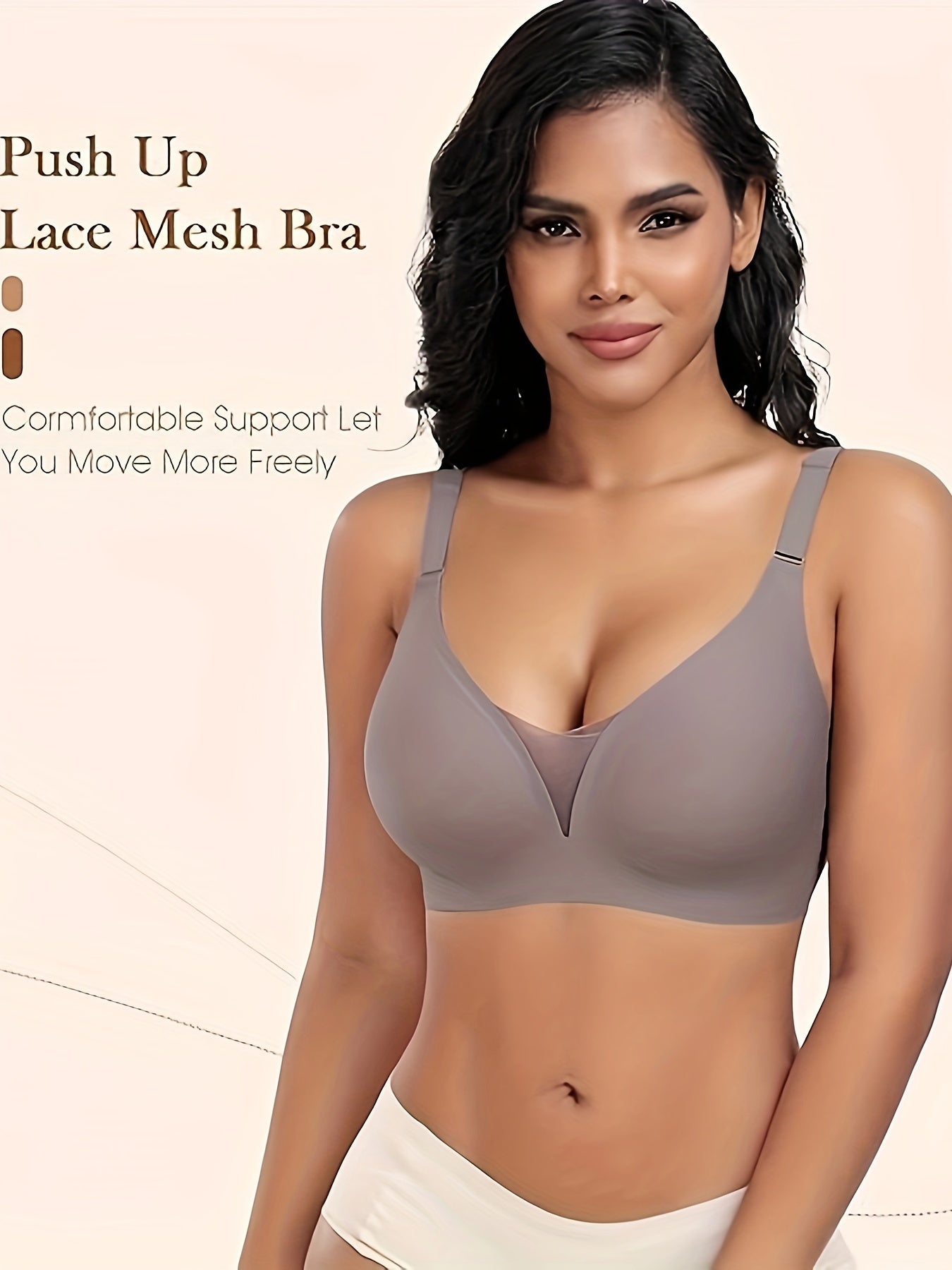 Wireless Seamless Push-Up Bra with Anti-Sagging Mesh for Comfort and Support