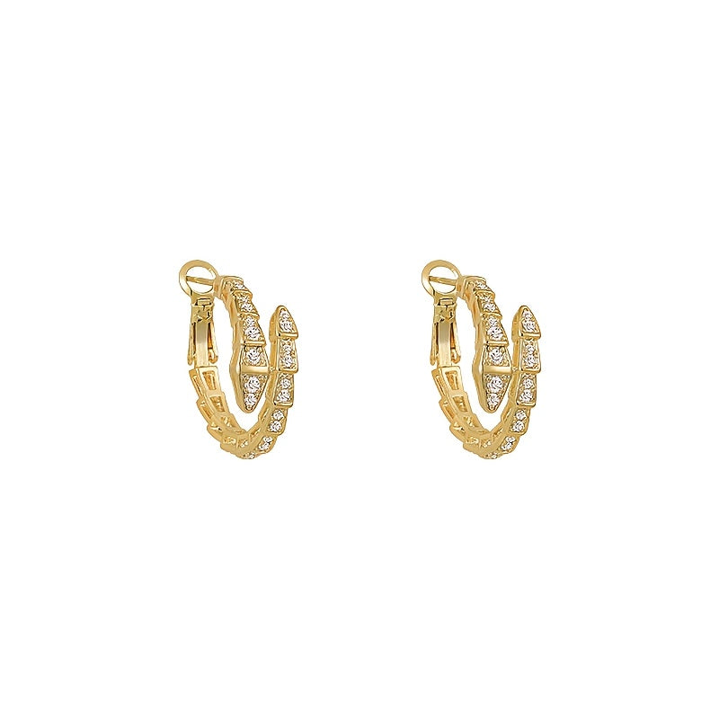 Gold-Plated Hoop Earrings with Synthetic Zirconia Snake Design for Women