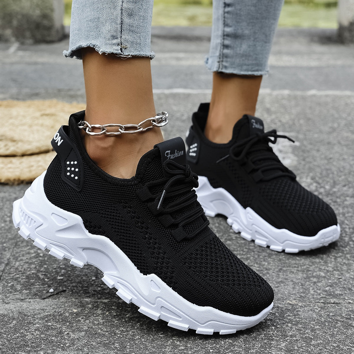 Women’s Light Blue and White Knit Sneakers - Breathable Mesh, Cushioned EVA, Slip-On Low-Top