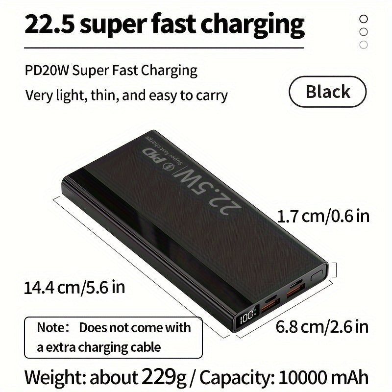 30000/20000/10000 mAh Ultra-ingich Portativ Quvvat Banki, 22.5W Tez Zaryadlash, iPhone/Android qurilmalari uchun LED Quvvat Ko'rsatkichi, USB/Type-C/mikro interfeyslari bilan Favqulodda Quvvat Zaxirasi.