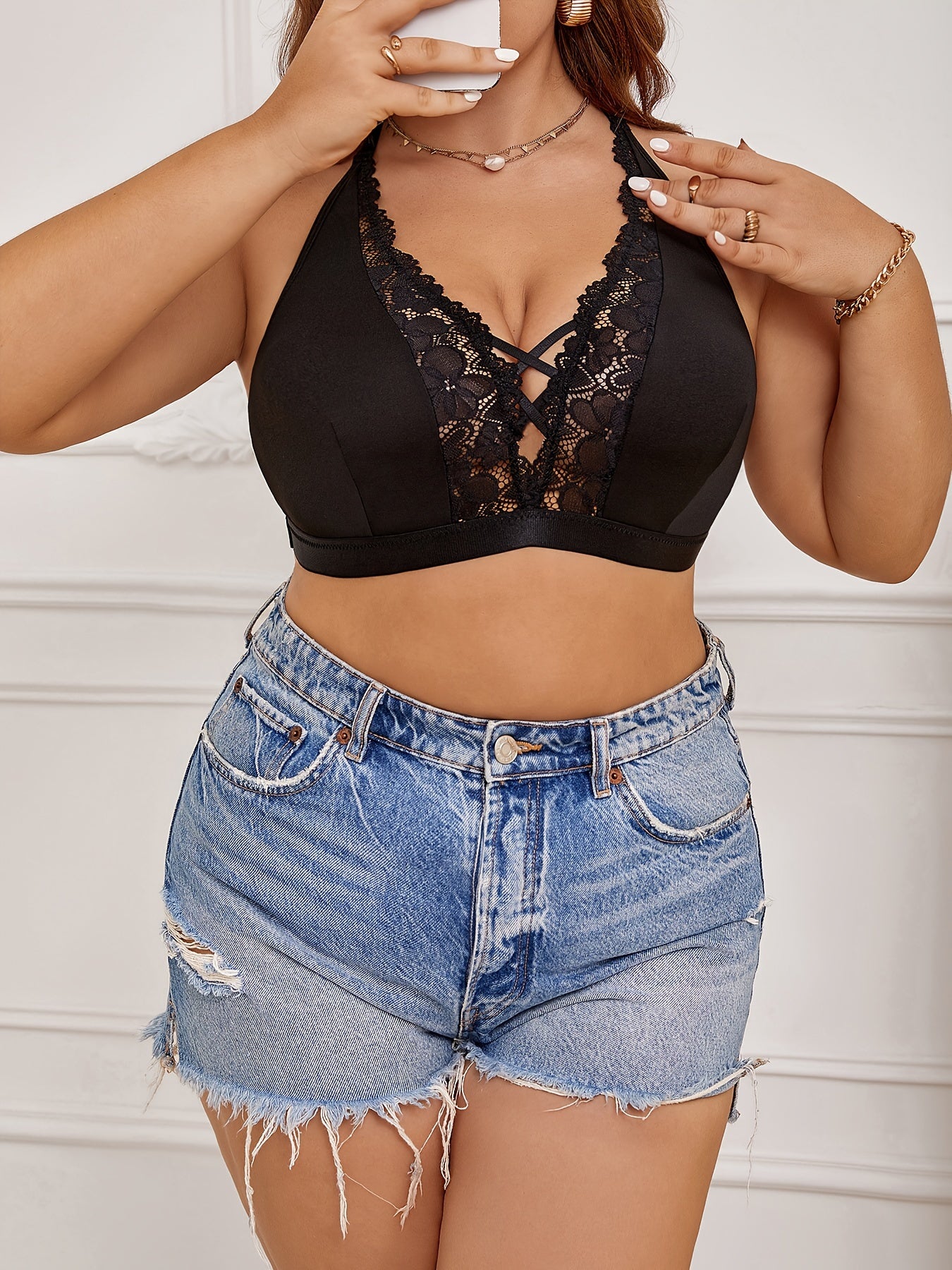 Женский бюстгальтер с увеличенной размерной сеткой, эротический, кружевной, с перекрестными бретелями, на шнуровке, с бабочковыми аппликациями