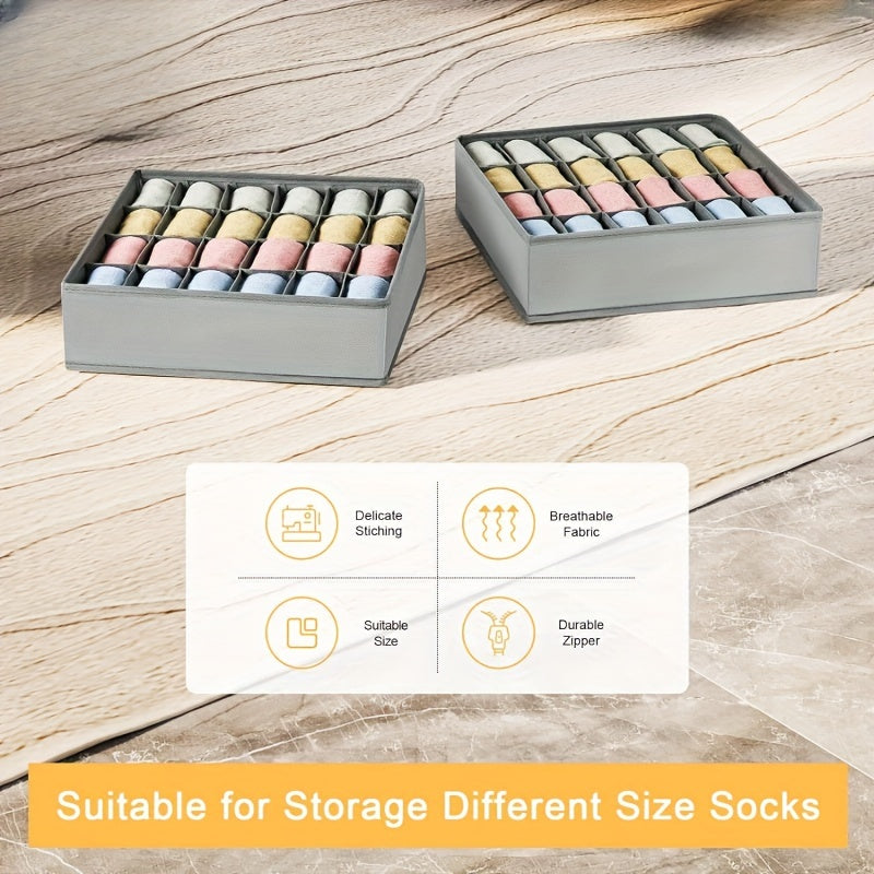 2-Pack Collapsible Drawer Organizers for Socks and Underwear Beige Gray 24 Cells