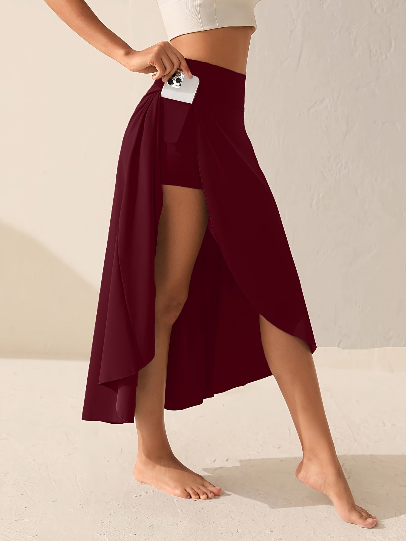 Plus Size Women's High-Waisted Skirt With Pockets Breathable Casual Dress