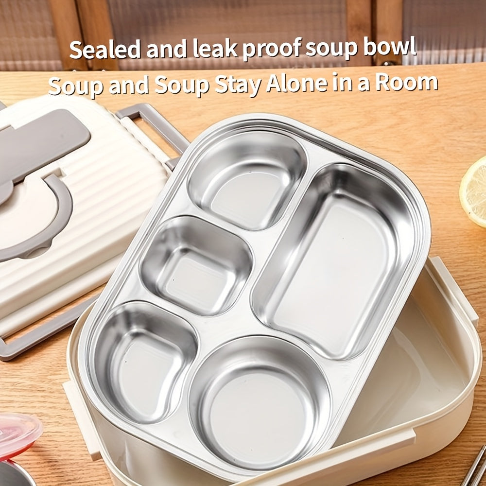 Stainless steel lunch box with compartments microwave water safe includes soup bowls utensils