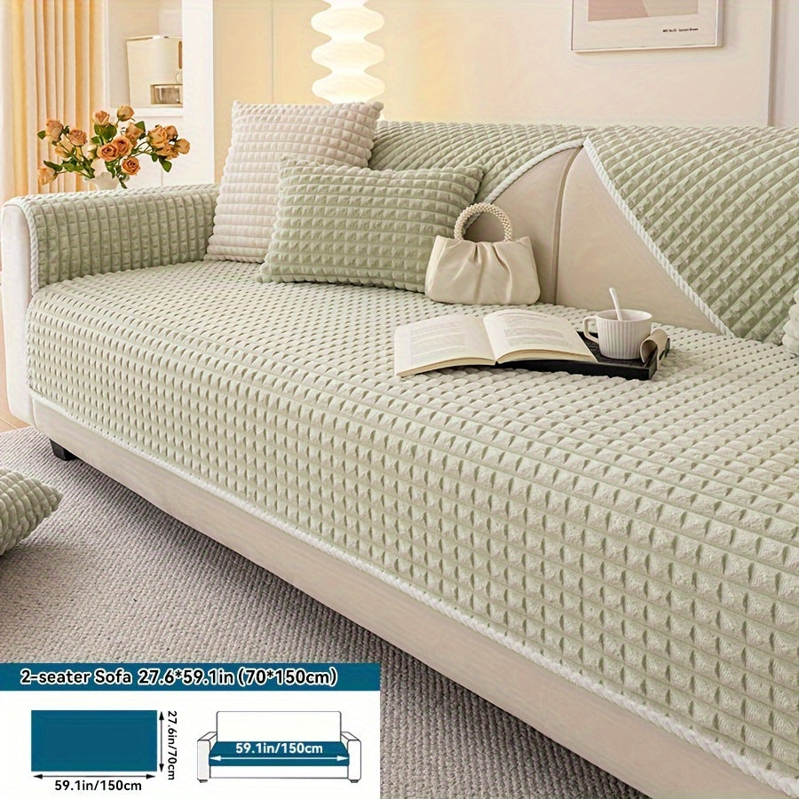 Plaid plush divan qoplamasi, sirpanmas dizayn bilan, hayvonlar uchun va barcha mavsumlar uchun mukammal. Turli xil mebellar uchun mos keladi.