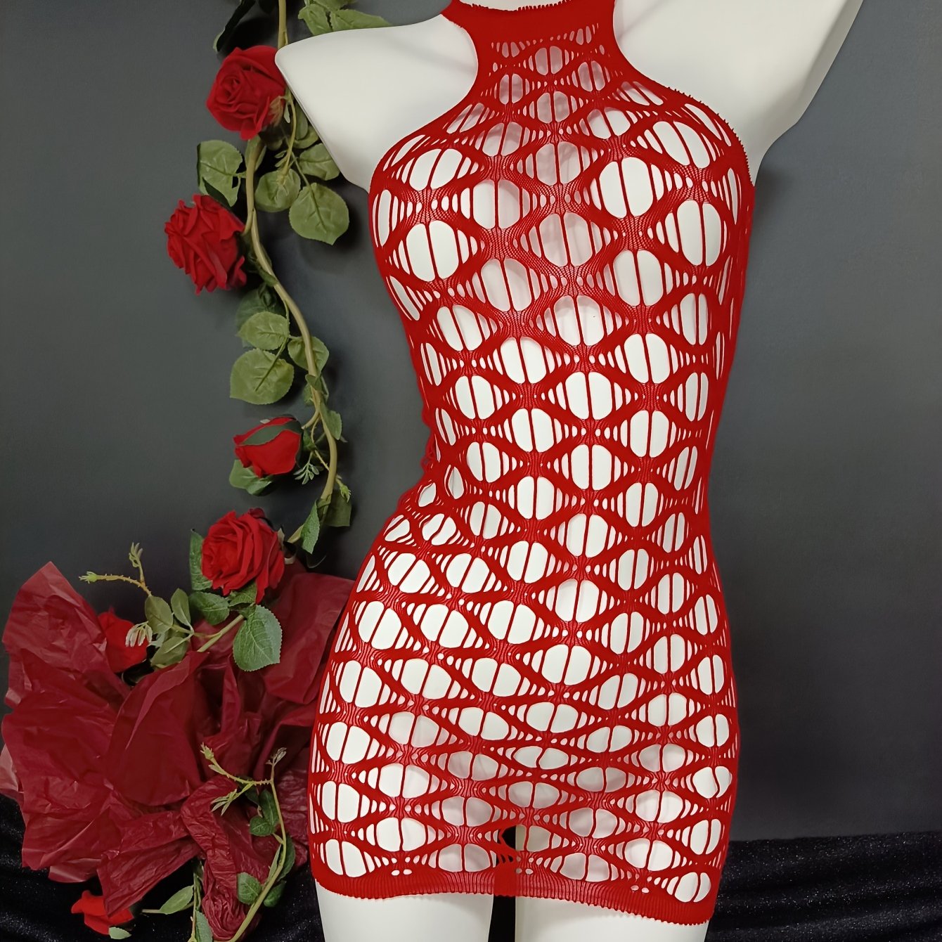 Plus Size Women's Mesh Cutout Vest Breathable Red Plus Size Dress