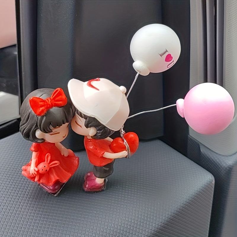 Cute Car Couple Ornaments Red Kissing Figures for Car Interior Dashboard Decor