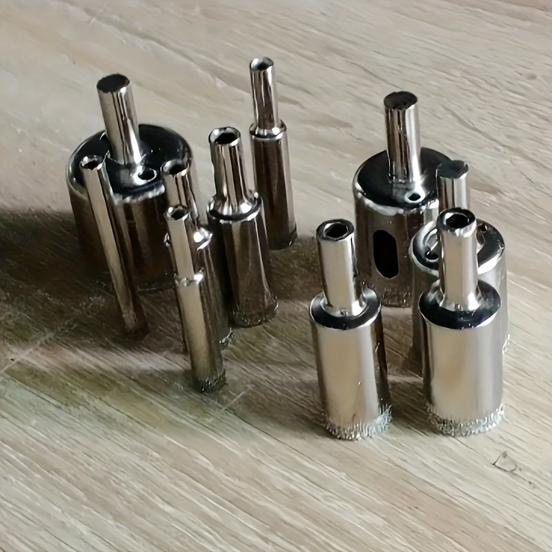 10pcs Diamond-Coated Steel Drill Bits for Tiling, Marble, Glass, Ceramic 6mm-32mm