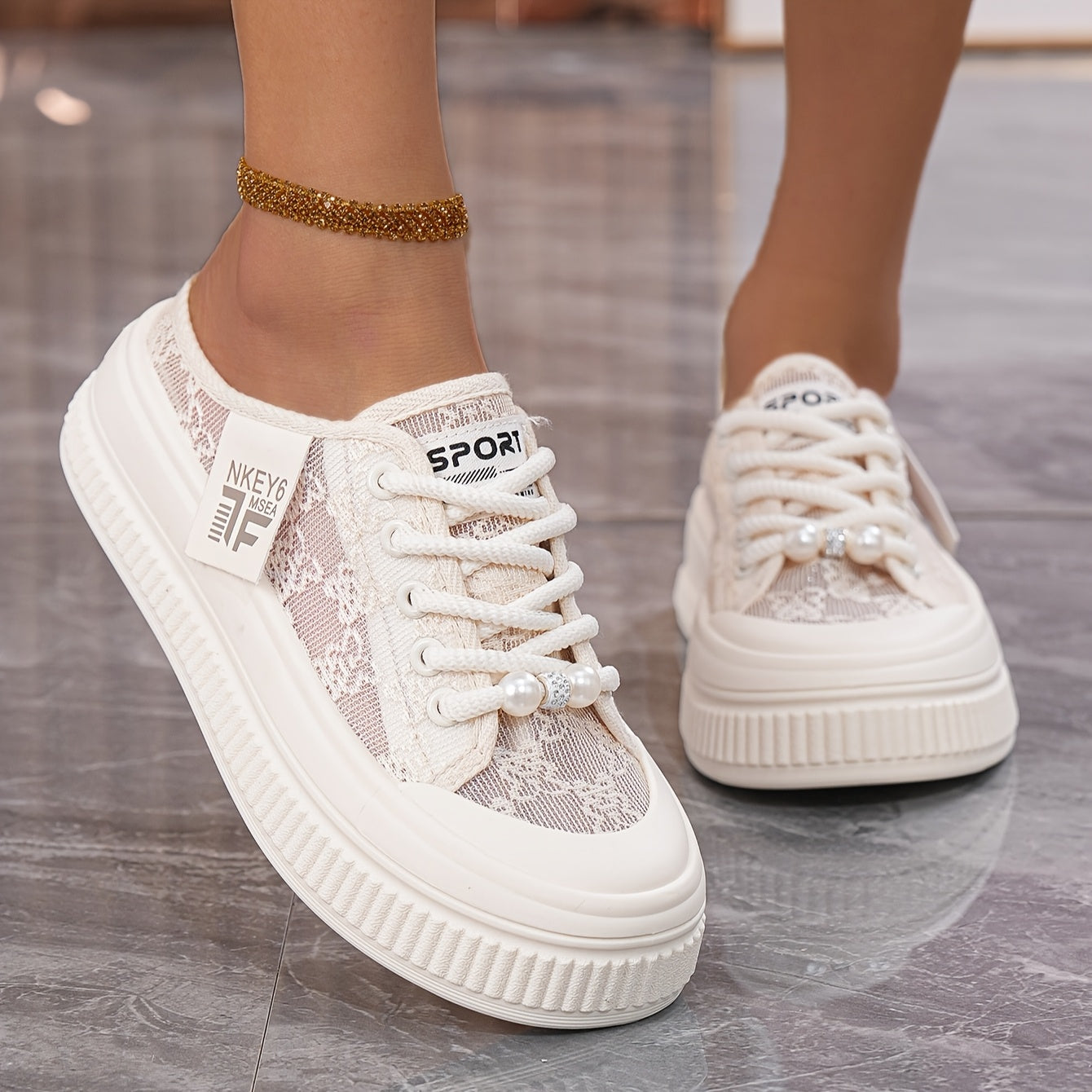 Women's Chunky Platform Sandals Breathable Mesh PU Upper White Summer Shoes