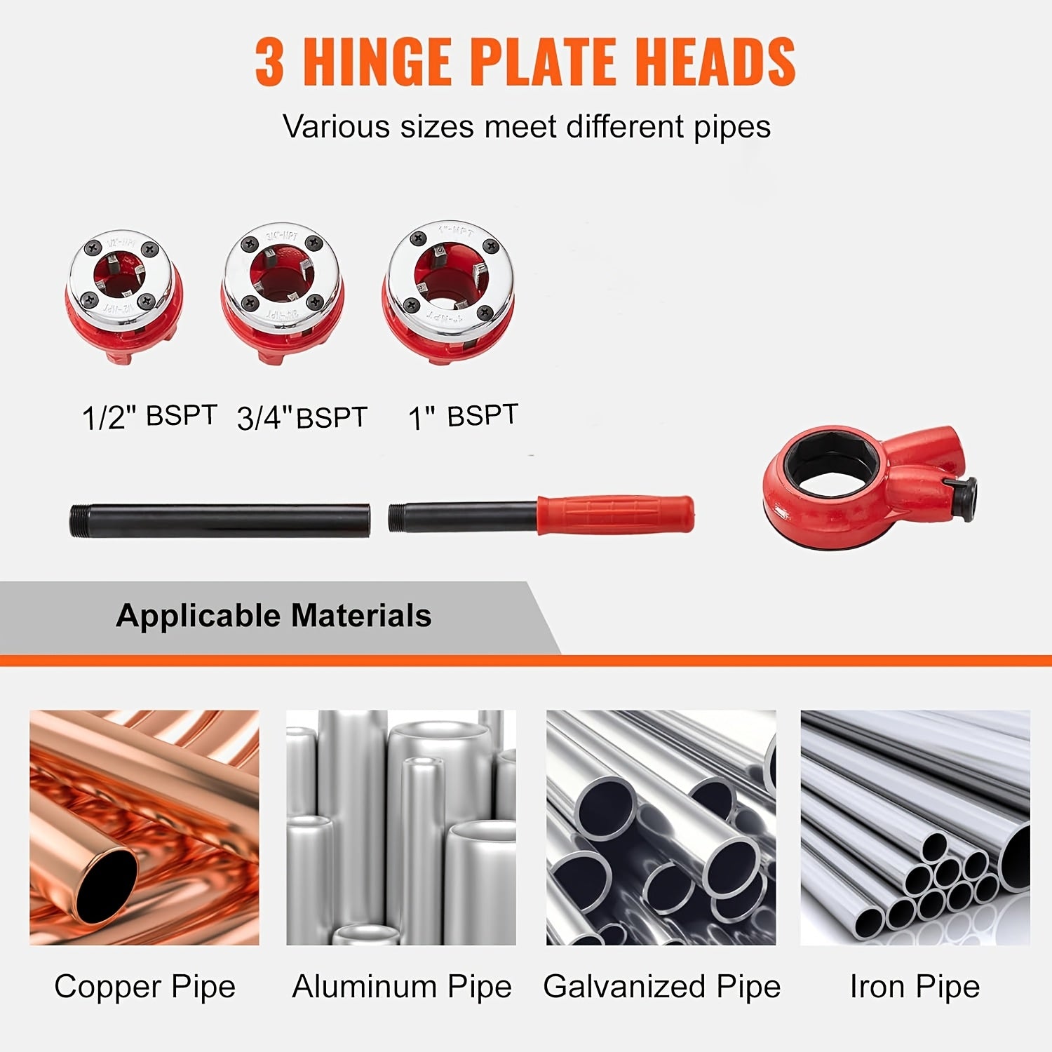 Pipe Threader Kit 1/2 3/4 1 Inch NPT Manual Ratchet with Dies and Storage Case