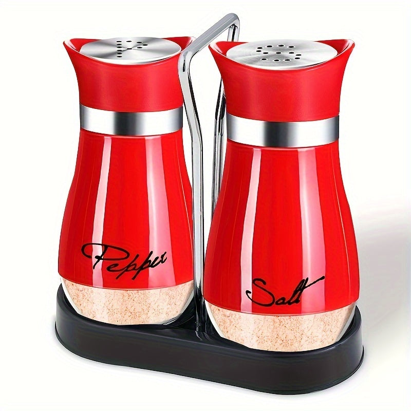 Glass Bottom Salt and Pepper Shaker Set with Stainless Steel Lids for Kitchen Dining Camping