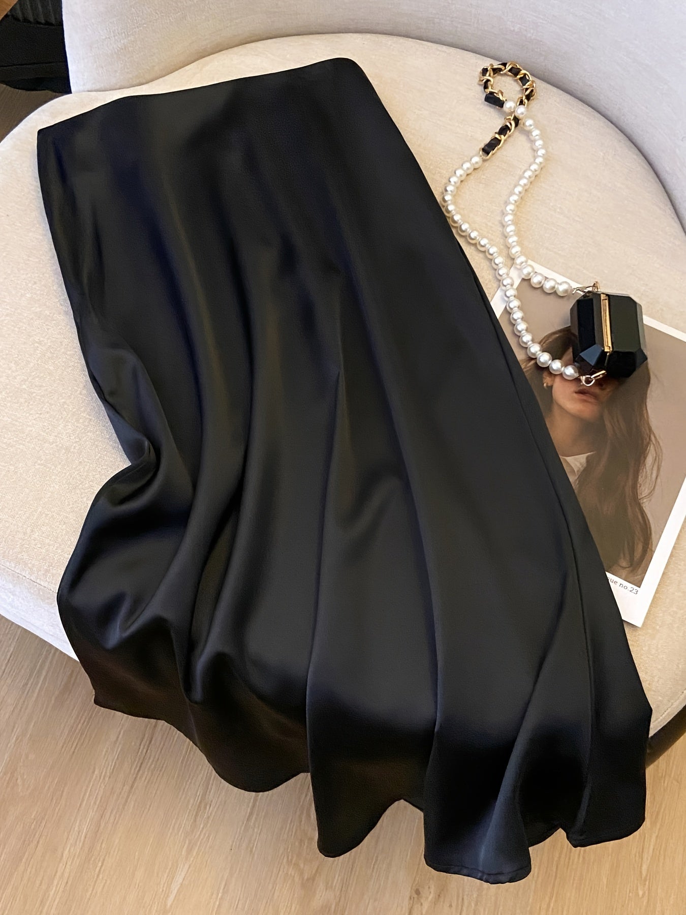 Women's High Waist Satin Midi Skirt Solid Color Elegant All Seasons