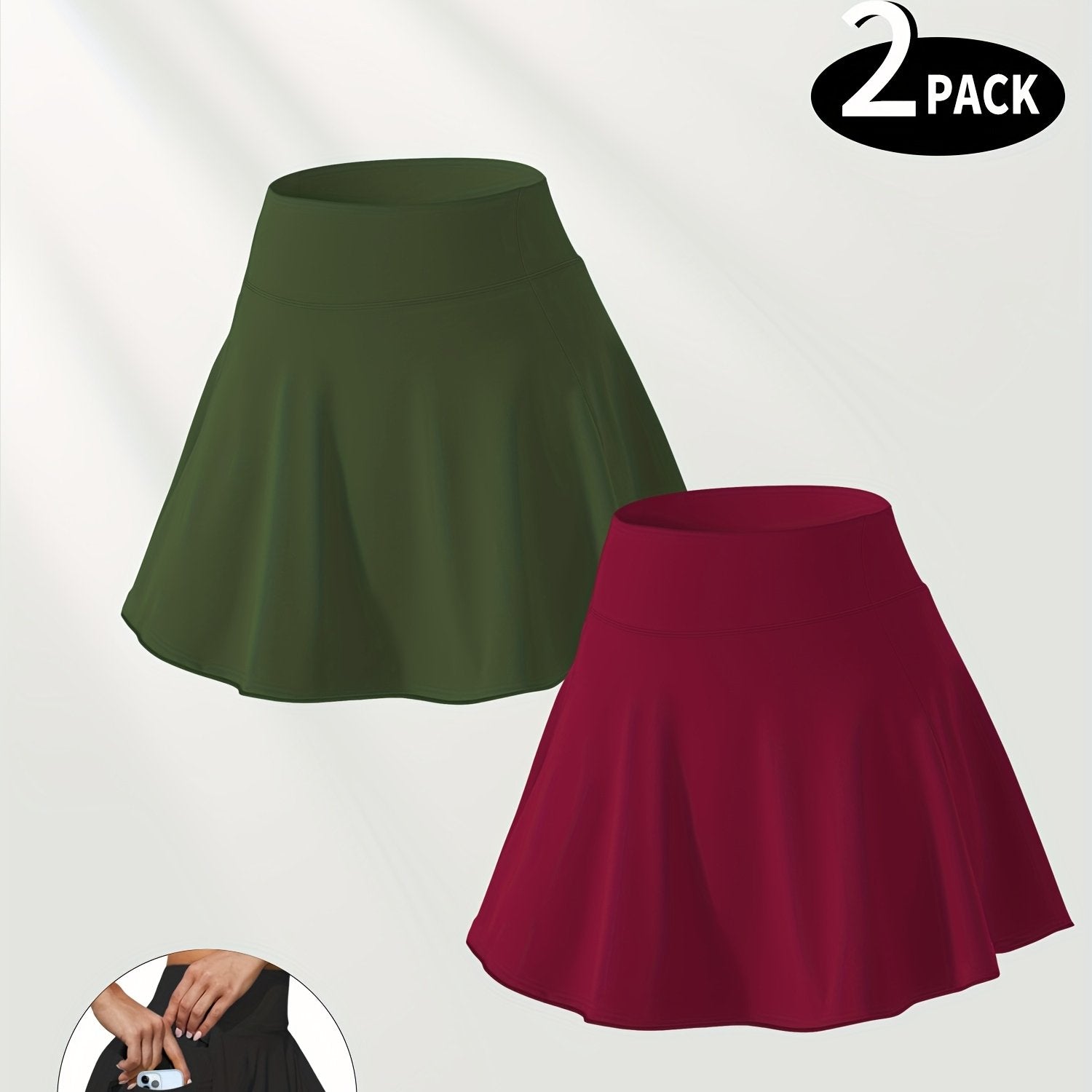 Falda deportiva de punto de poliéster con vuelo para mujer en verano, color sólido, con bolsillo lateral