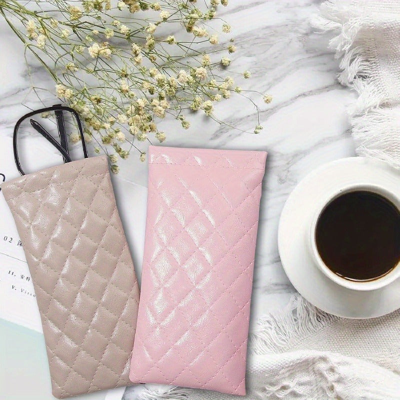 Unisex PU Leather Glasses Case Soft Interior Compact Quilted Black White Pink