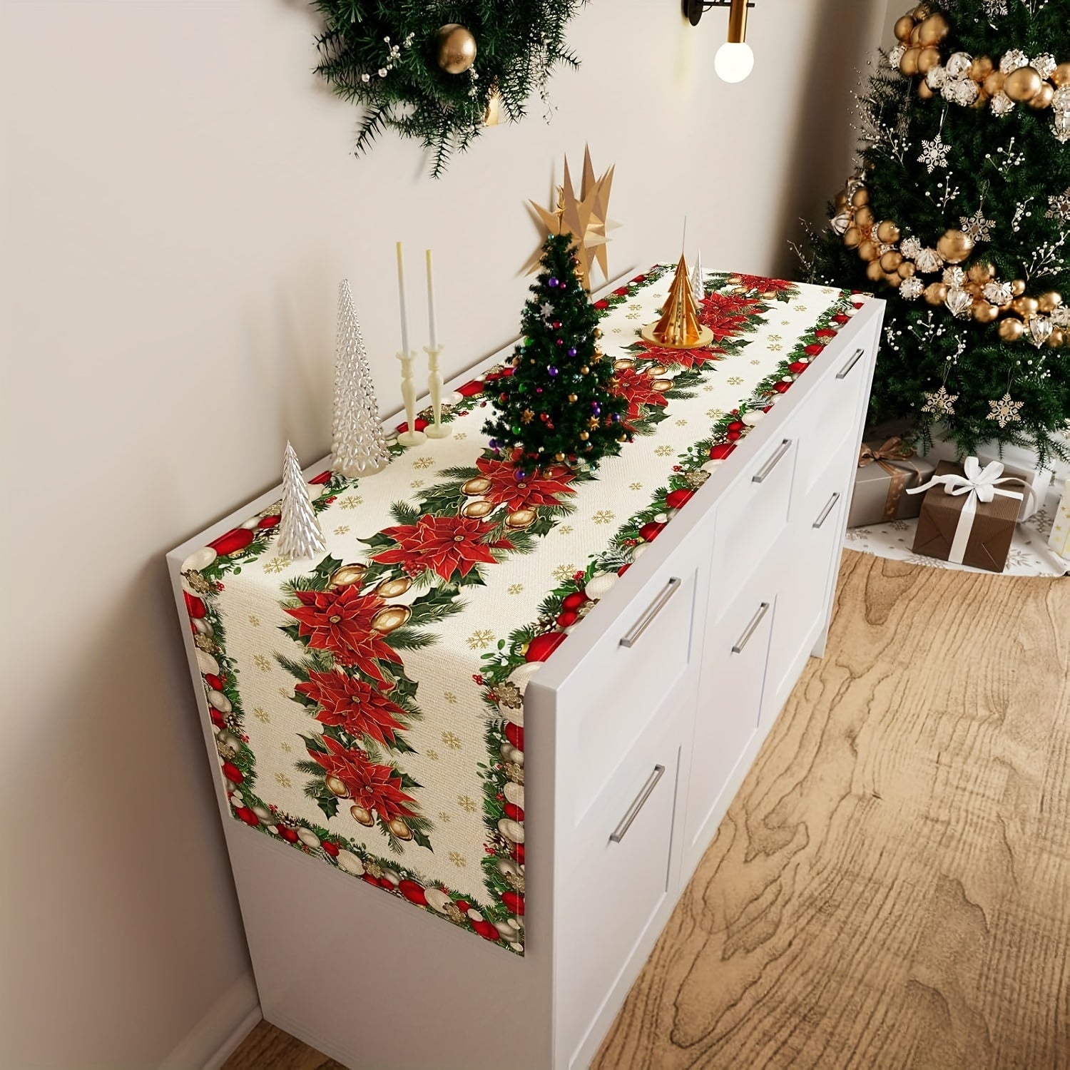 Christmas Snowflakes Linen Table Runner in Various Sizes for Home Decor