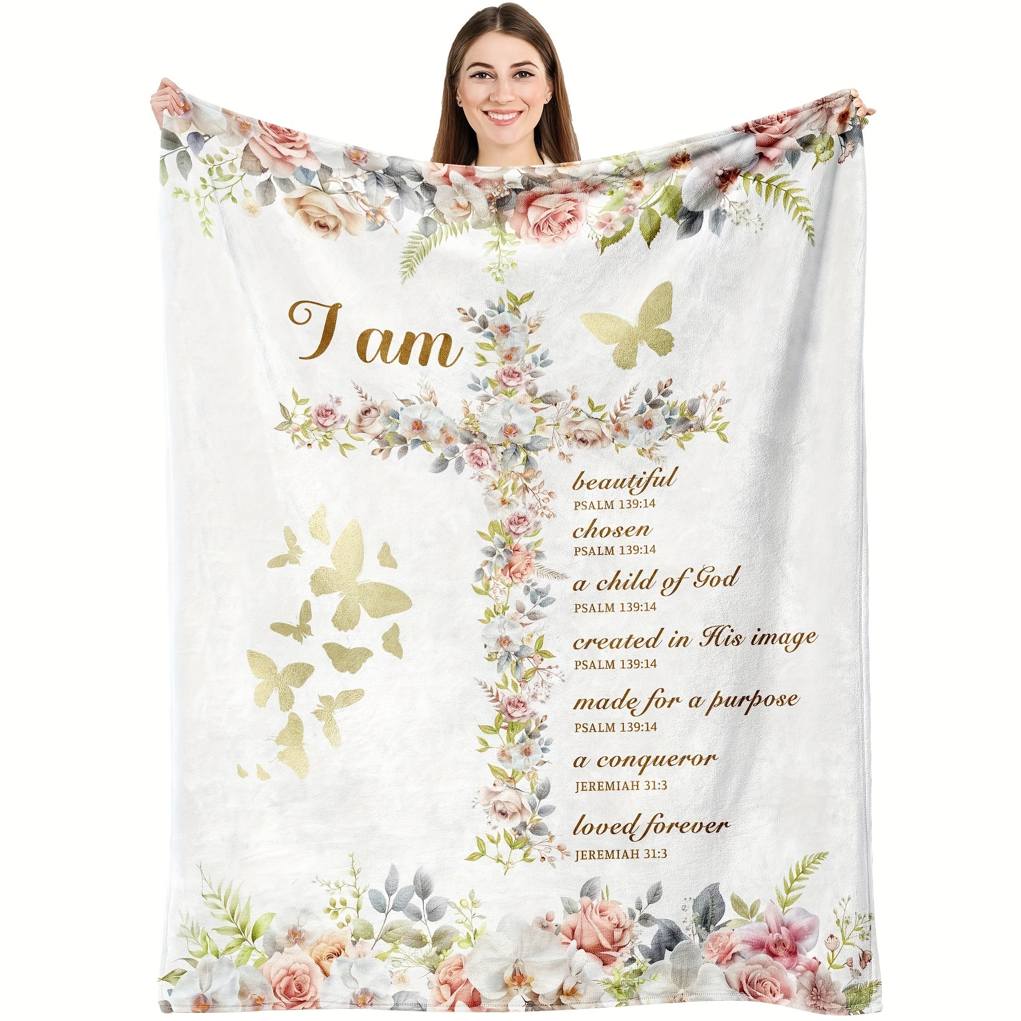 Women’s Christian Faith Throw Blanket Polyester Bible Verses Knitted Character Theme for Religious Gifts