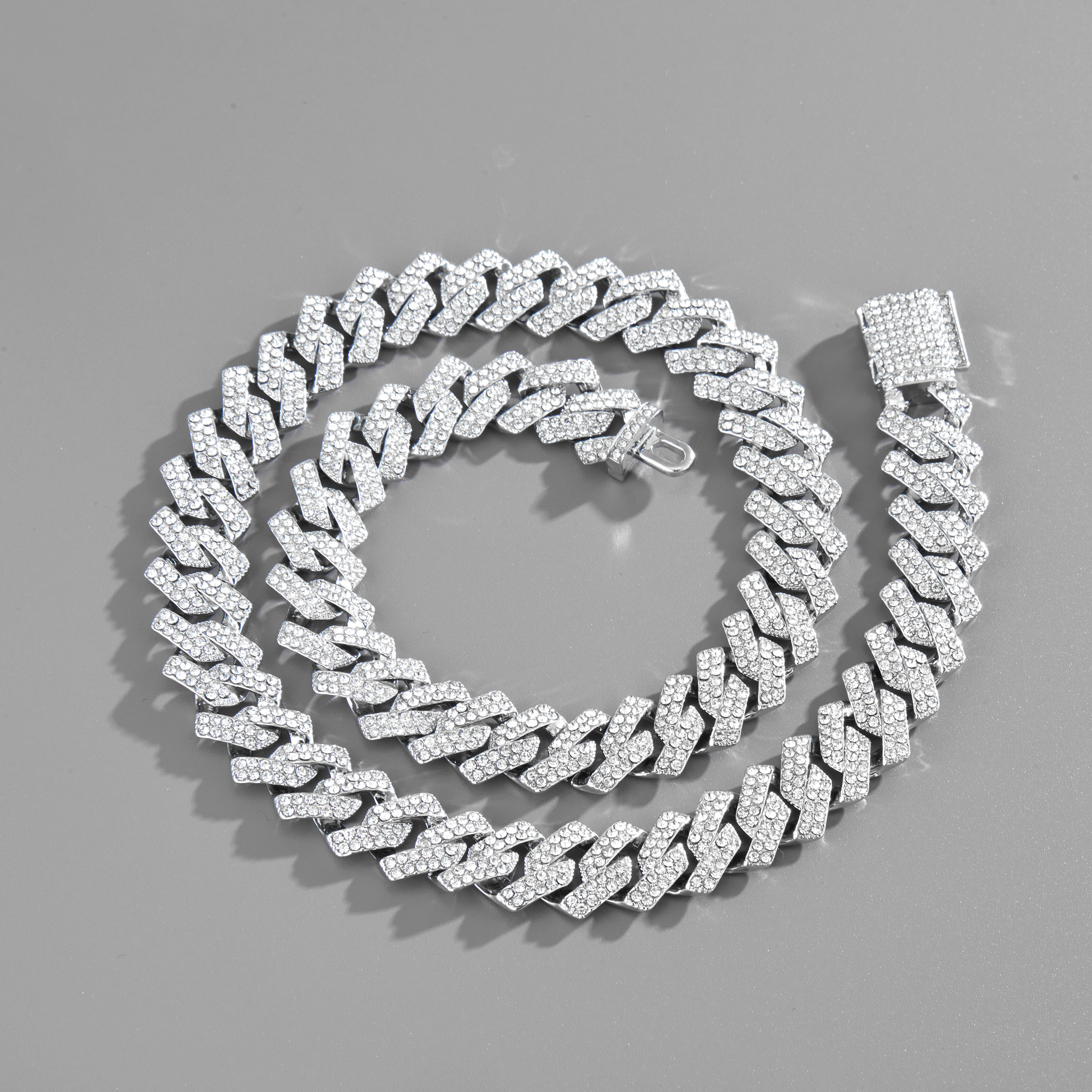 Men's Silver Pink Blue Cuban Link Chain Iced Out Lab Faux Diamonds Miami Necklace Choker