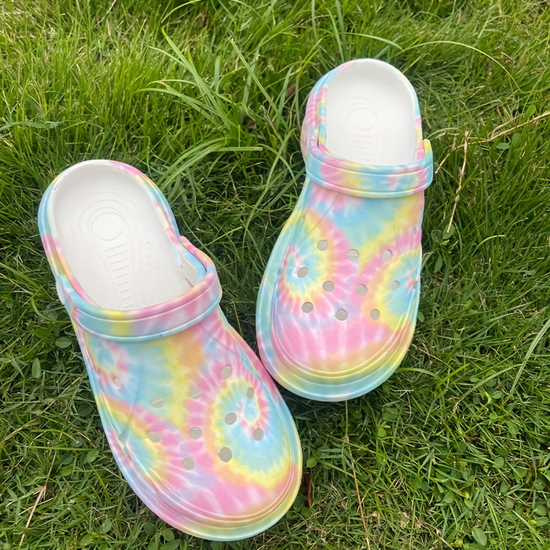 Women's Tie-Dye EVA Clogs Slip-On Shoes with Rainbow Colors All-Season