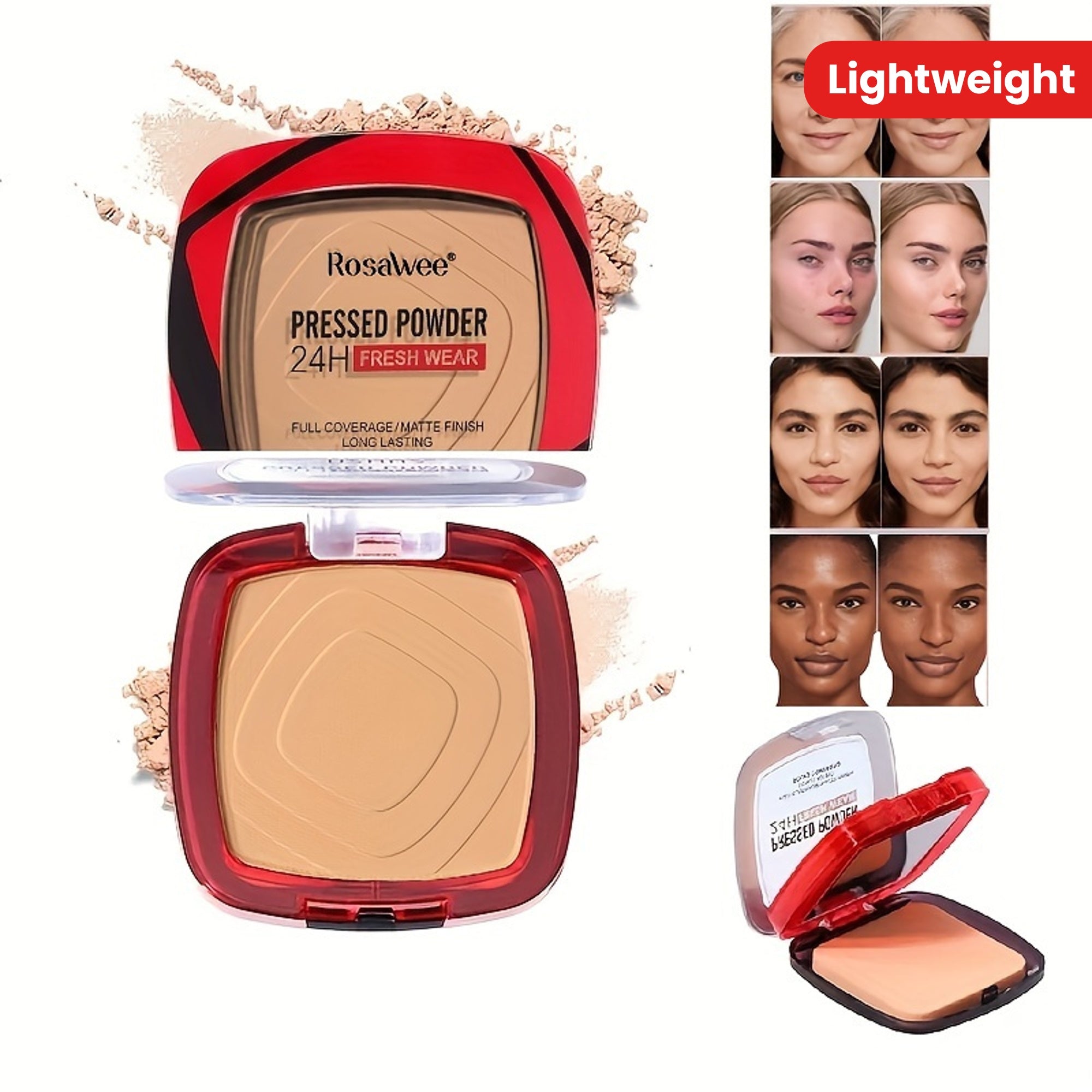 Women Matte Full Coverage Pressed Powder Foundation with Puff Oil Control
